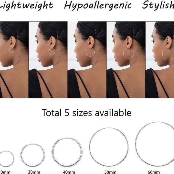 925 Sterling Silver Hoop Earrings - 60mm - Picture 5 of 6